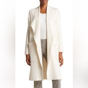 BY‎ DESIGN Andrea Open Front Long Line Cream Cardigan Sweater Jacket L NWOT